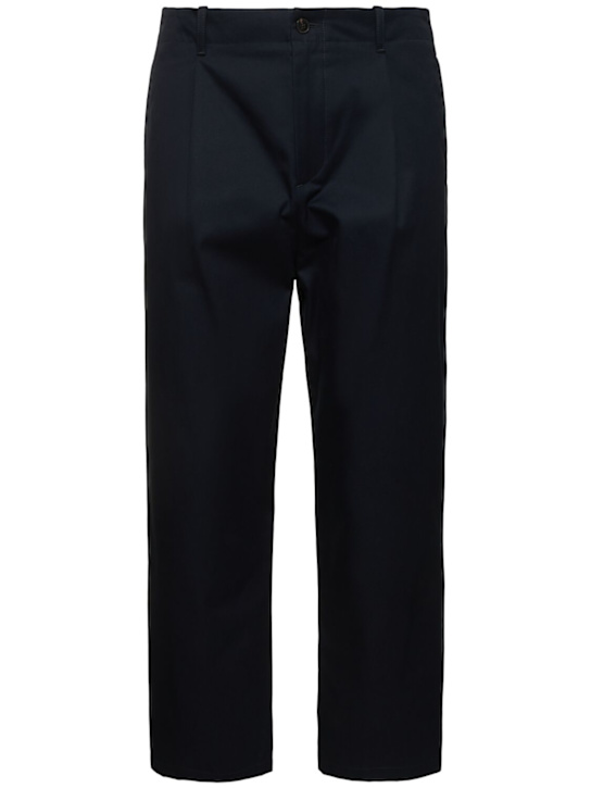 Valentino: Pleated cotton gabardine pants - Navy - men_0 | Luisa Via Roma