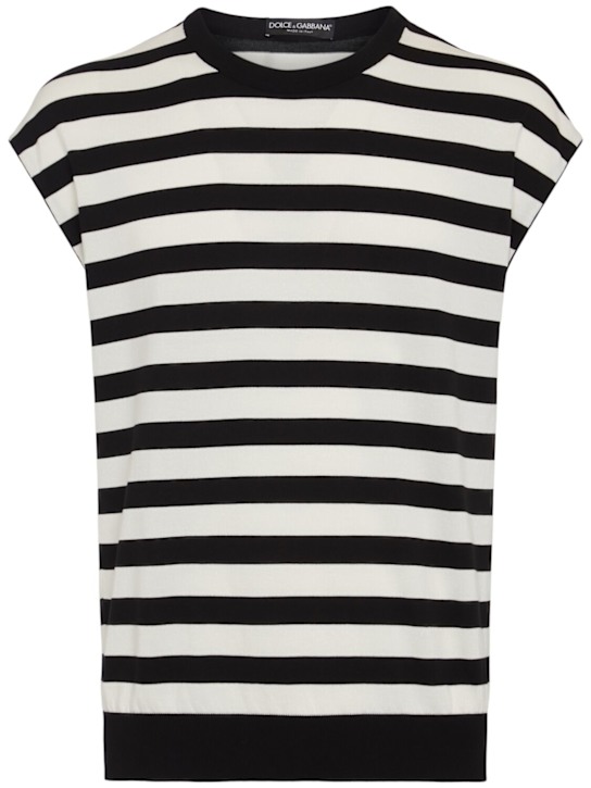 Dolce&Gabbana: Striped cotton knit top - White/Black - men_0 | Luisa Via Roma