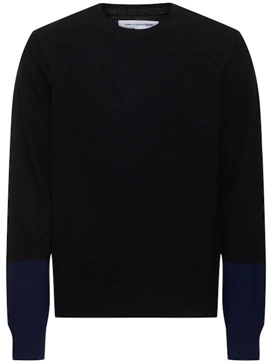 Comme des Garçons Shirt: Forever two-tone wool knit sweater - Black/Navy - men_0 | Luisa Via Roma