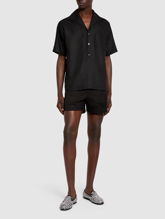 Dolce&Gabbana: Short sleeve linen shirt - Black - men_1 | Luisa Via Roma