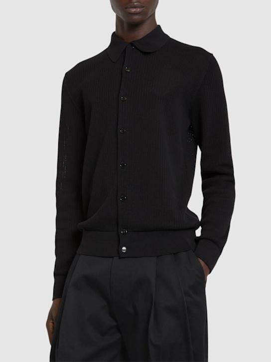 Dolce&Gabbana: Long sleeve cotton knit shirt - Black - men_2 | Luisa Via Roma
