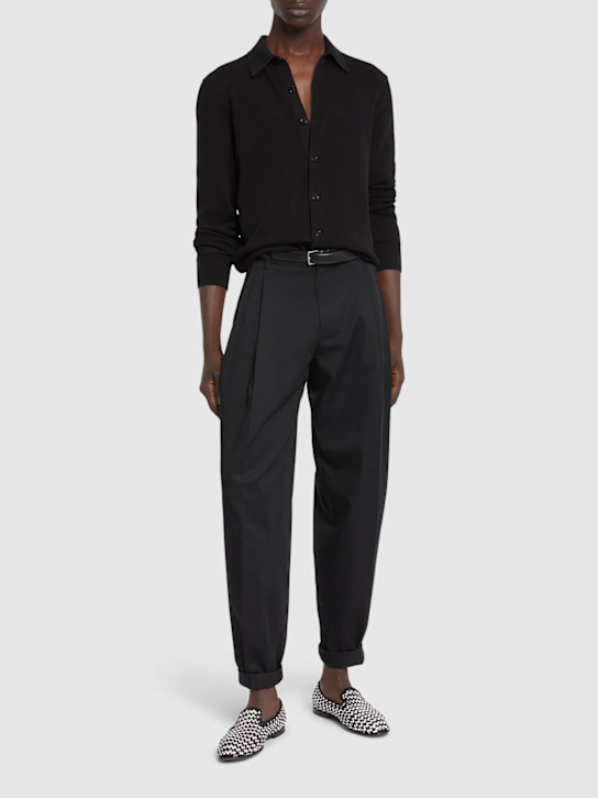 Dolce&Gabbana: Long sleeve cotton knit shirt - Black - men_1 | Luisa Via Roma