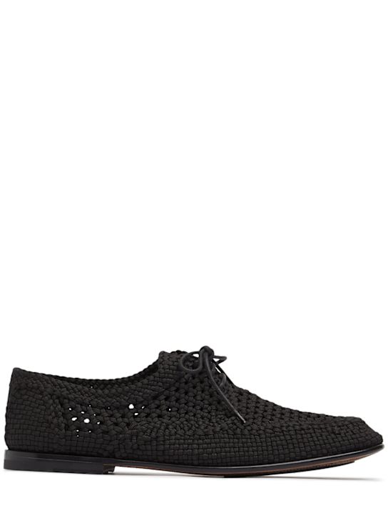 Dolce&Gabbana: Woven viscose derby shoes - Siyah - men_0 | Luisa Via Roma