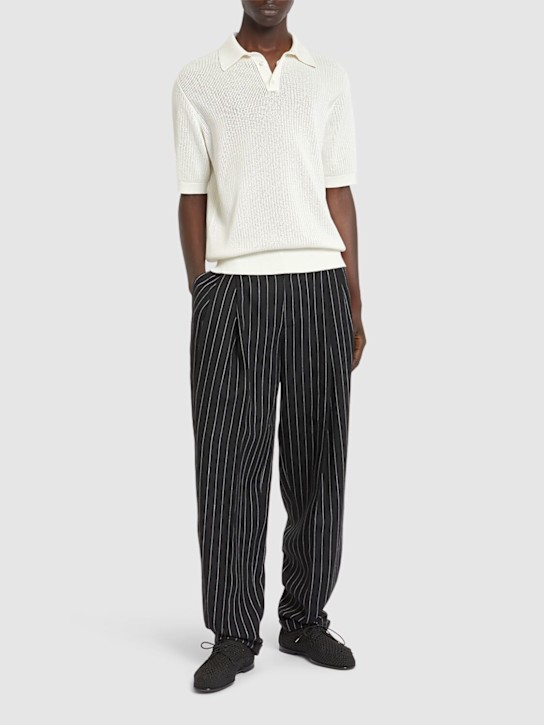 Dolce&Gabbana: Double pleated linen blend amphora pants - Black - men_1 | Luisa Via Roma