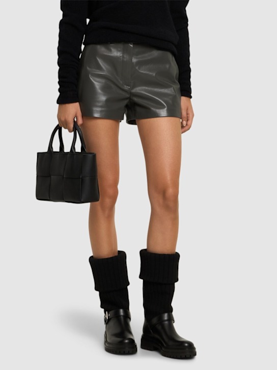 Gianvito Rossi: 20mm Knit & leather biker boots - Black - women_1 | Luisa Via Roma