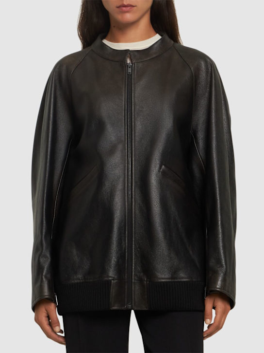 The Row: Kengia leather bomber jacket - Dark Brown - women_2 | Luisa Via Roma