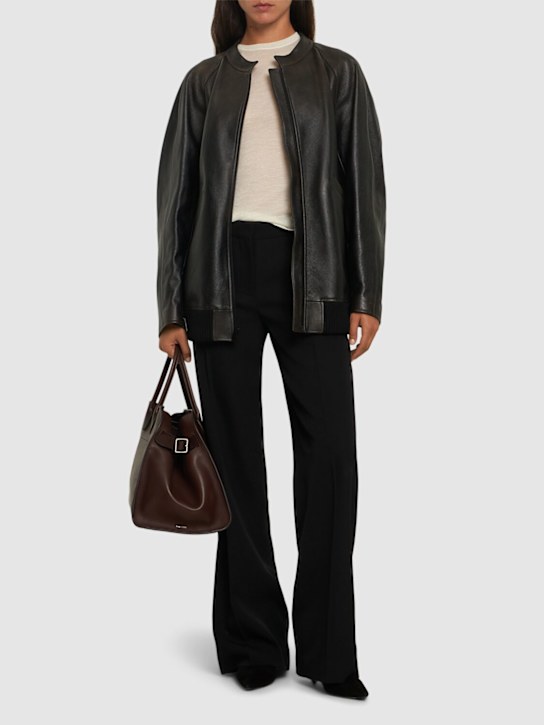 The Row: Kengia leather bomber jacket - Dark Brown - women_1 | Luisa Via Roma