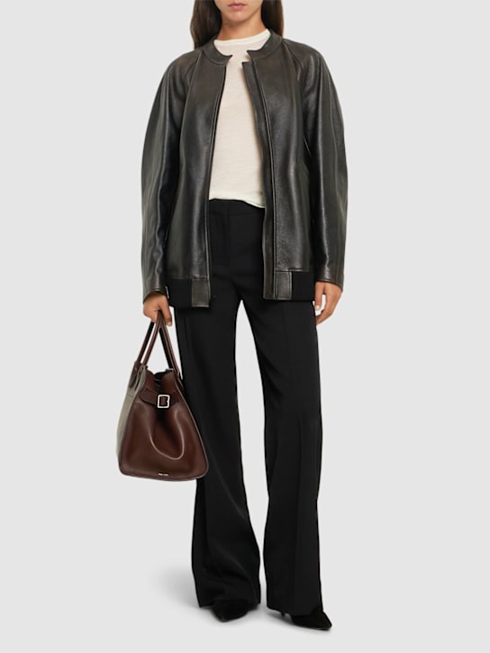 The Row: Kengia レザーボンバージャケット - ダークブラウン - women_1 | Luisa Via Roma