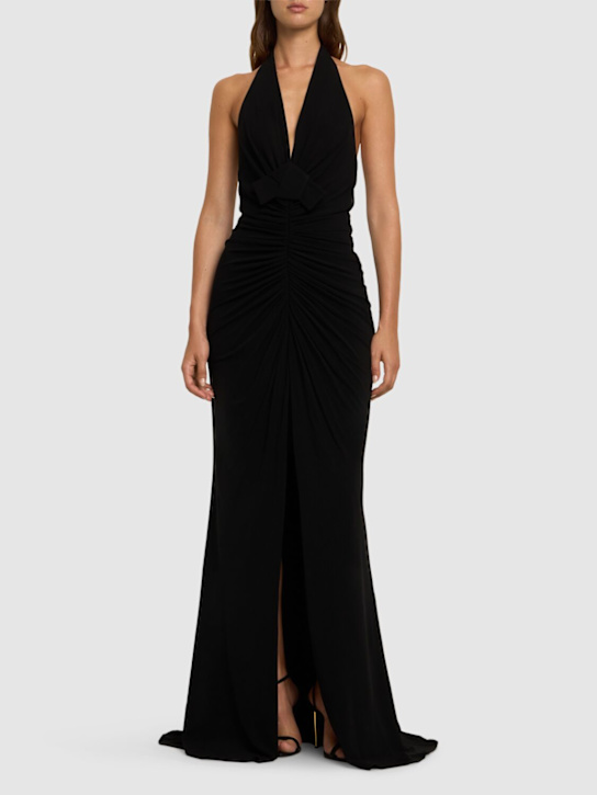 Elie Saab: Long draped jersey halter dress - Black - women_1 | Luisa Via Roma