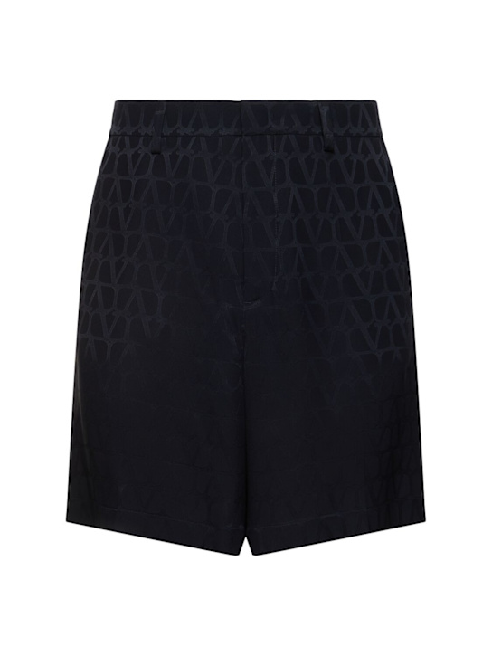 Valentino: Monogram jacquard silk shorts - Blue - men_0 | Luisa Via Roma