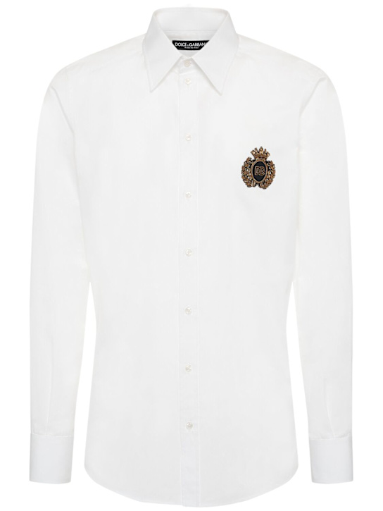 Dolce&Gabbana: Crest embroidered poplin shirt - men_0 | Luisa Via Roma