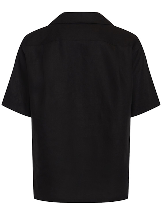 Dolce&Gabbana: Short sleeve linen shirt - Black - men_4 | Luisa Via Roma