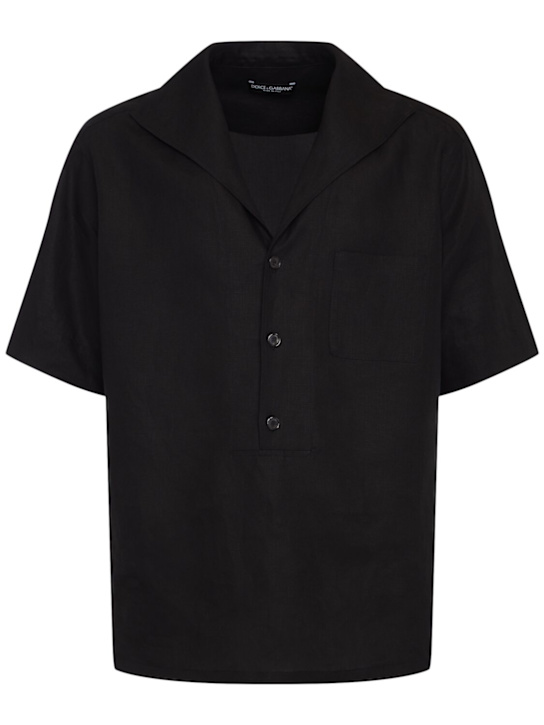 Dolce&Gabbana: Short sleeve linen shirt - Black - men_0 | Luisa Via Roma