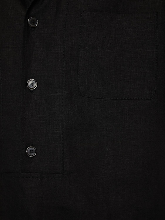 Dolce&Gabbana: Short sleeve linen shirt - Black - men_3 | Luisa Via Roma