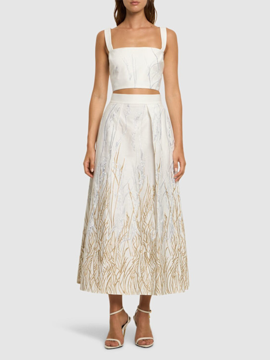 Elie Saab: Embroidered cotton crop top - White/Gold - women_1 | Luisa Via Roma