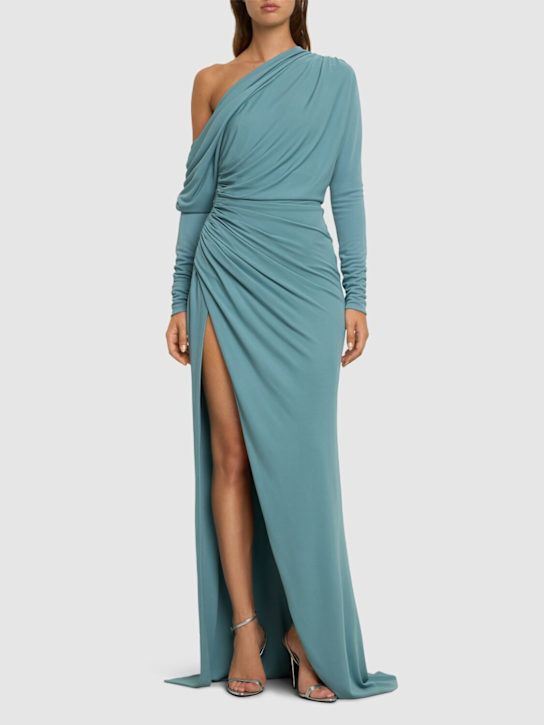 Elie Saab: Draped jersey long dress - Cerulean Blue - women_1 | Luisa Via Roma