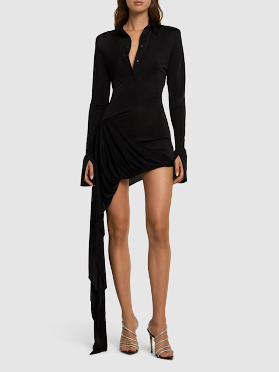 David Koma: Draped fluid jersey polo mini dress - women_1 | Luisa Via Roma