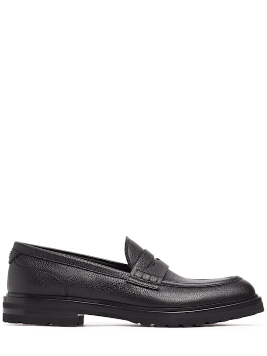 Dolce&Gabbana: Formale grained leather loafers - Siyah - men_0 | Luisa Via Roma