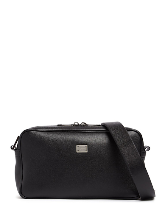Dolce&Gabbana: Logo plaque leather crossbody bag - Black - men_0 | Luisa Via Roma