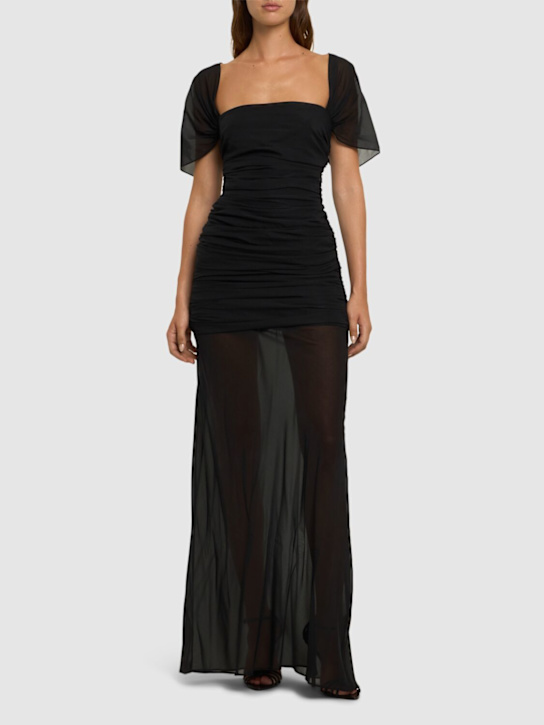 Stretch silk cap sleeve long dress - Thumbnail 2