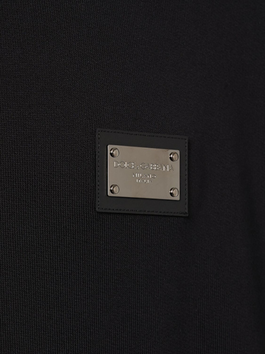 Dolce&Gabbana: Logo plaque cotton jersey hoodie - Black - men_1 | Luisa Via Roma