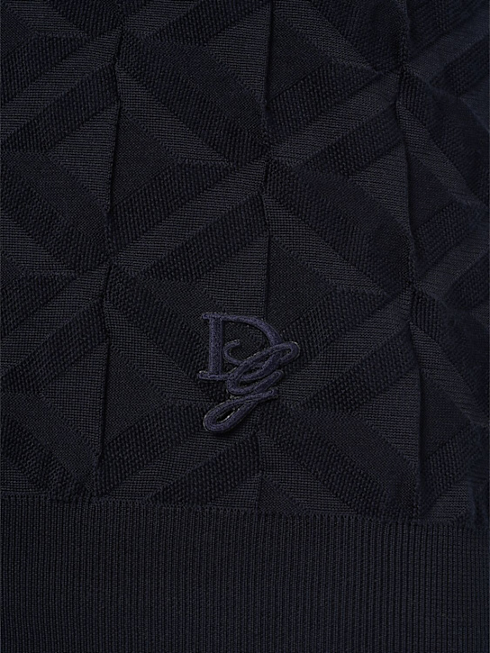 Dolce&Gabbana: Monogram knit silk short sleeve polo - Dark Blue - men_3 | Luisa Via Roma