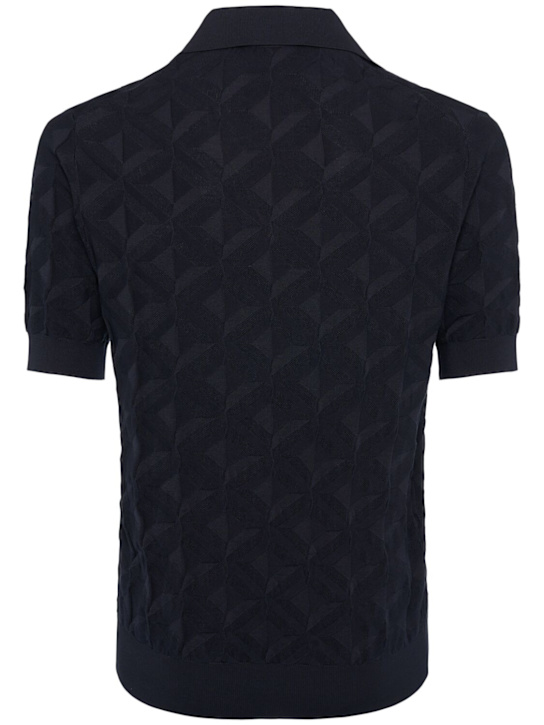 Dolce&Gabbana: Monogram knit silk short sleeve polo - Dark Blue - men_4 | Luisa Via Roma