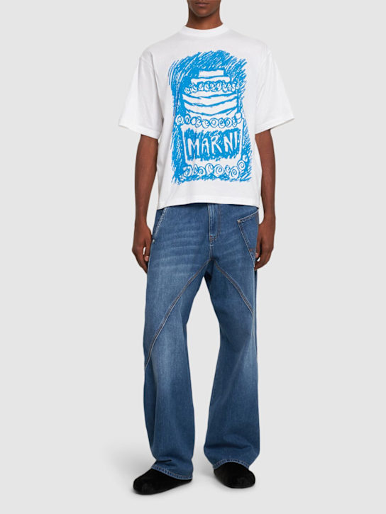 Marni: Blue Cake jersey t-shirt - Lily White - men_1 | Luisa Via Roma