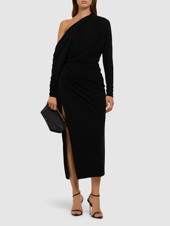 Elie Saab: Robe midi en jersey drapé - Noir - women_1 | Luisa Via Roma