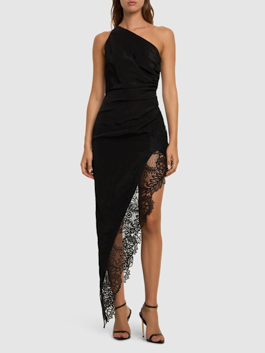 David Koma: Asymmetric taffeta & lace midi dress - women_1 | Luisa Via Roma