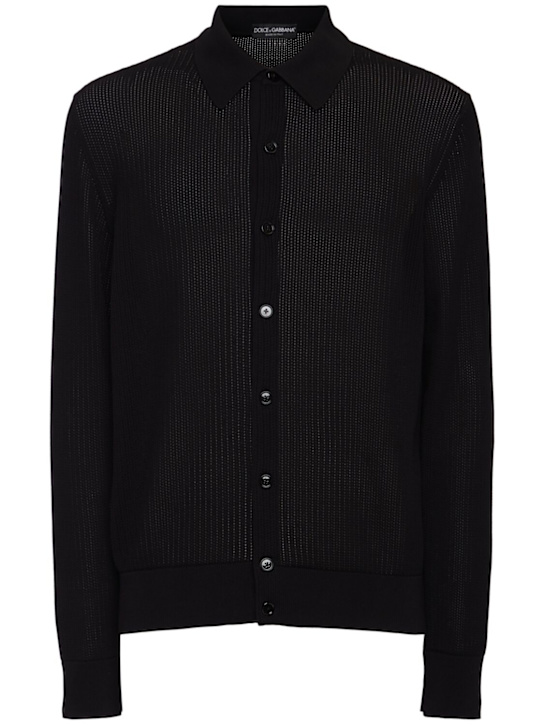 Dolce&Gabbana: Long sleeve cotton knit shirt - Black - men_0 | Luisa Via Roma