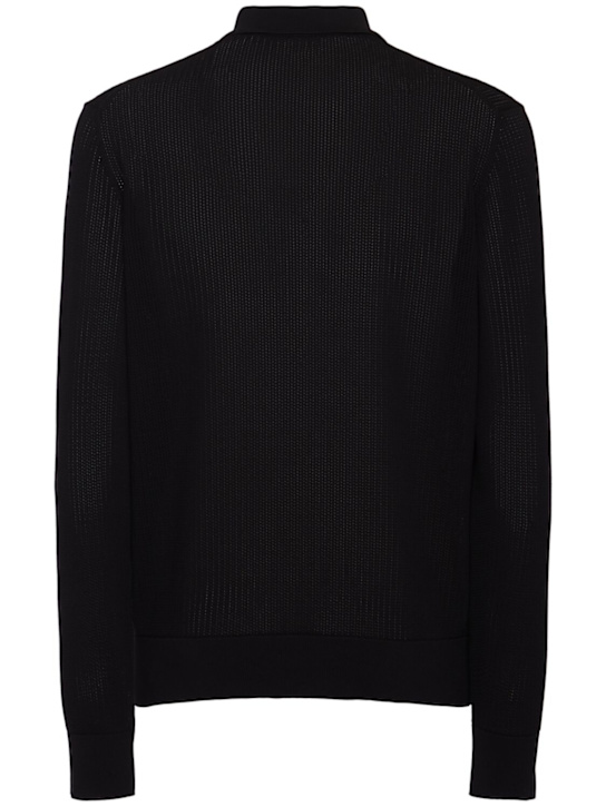 Dolce&Gabbana: Long sleeve cotton knit shirt - Black - men_4 | Luisa Via Roma