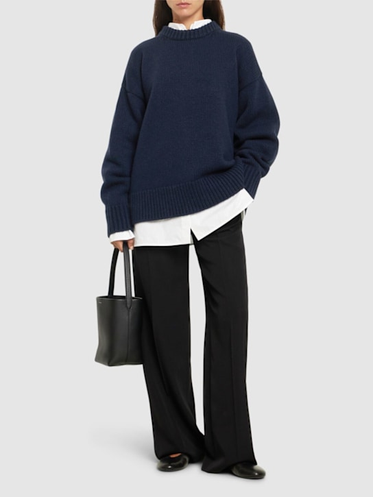 The Row: Ophelia wool & cashmere knit sweater - Navy - women_1 | Luisa Via Roma