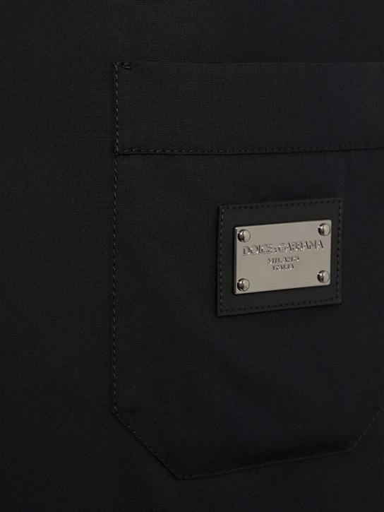Dolce&Gabbana: Logo plaque cotton short sleeved shirt - Black - men_3 | Luisa Via Roma