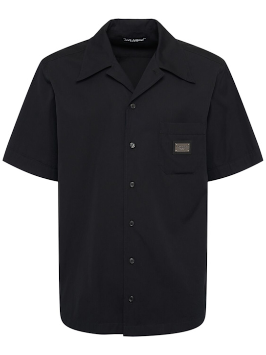 Dolce&Gabbana: Logo plaque cotton short sleeved shirt - Black - men_0 | Luisa Via Roma