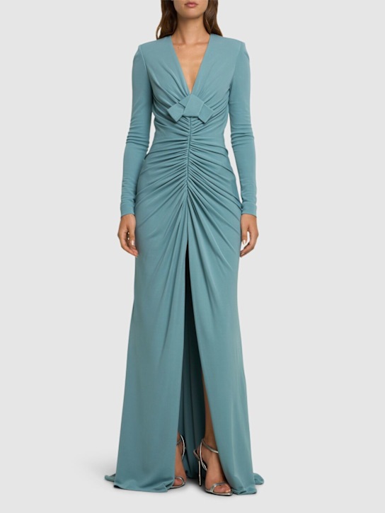 Elie Saab: Vestito in jersey drappeggiato - Blu Ceruleo - women_1 | Luisa Via Roma