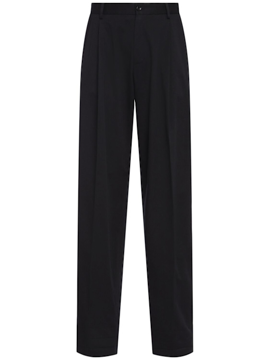 Dolce&Gabbana: Double pleat cotton blend amphora pants - Black - men_0 | Luisa Via Roma