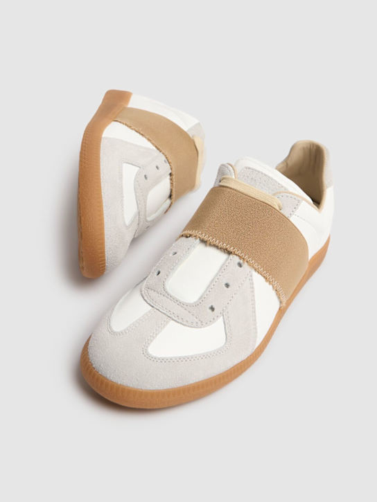 Maison Margiela: Sneakers en cuir Replica 30 mm - Blanc/Nude - women_1 | Luisa Via Roma