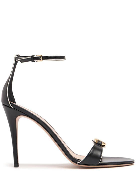 Valentino Garavani: 100mm Vlogo leather ankle strap sandals - Black/Ivory - women_0 | Luisa Via Roma