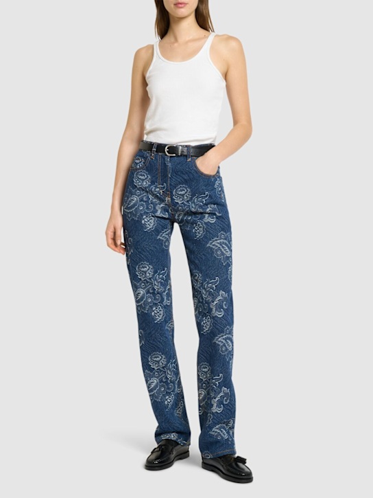 High rise printed denim straight jeans - Thumbnail 2