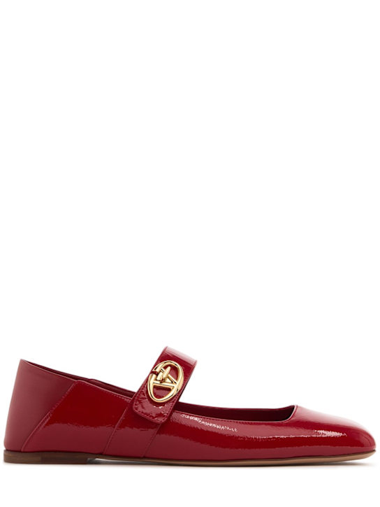 Valentino Garavani: 5mm Vlogo patent leather flats - women_0 | Luisa Via Roma