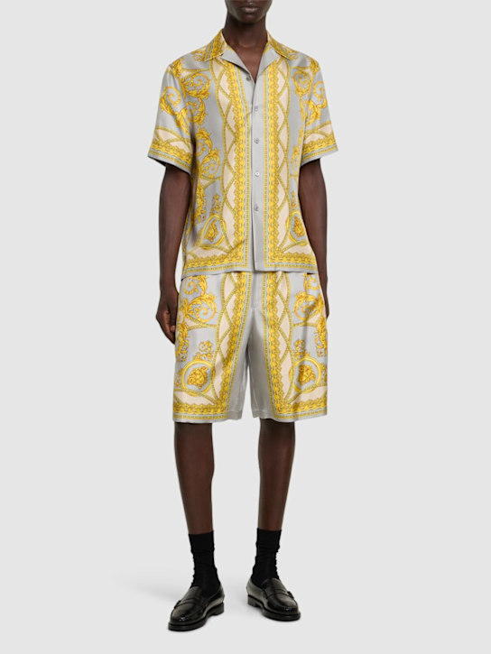 Versace: Baroque print short sleeve silk shirt - men_1 | Luisa Via Roma