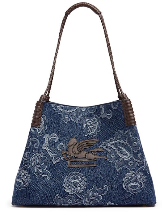 Etro: Medium Libra denim jacquard bag - women_0 | Luisa Via Roma