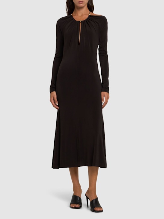Ferragamo: Stretch jersey off-shoulder long dress - women_1 | Luisa Via Roma