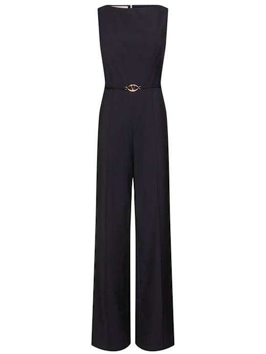 Valentino: Wool & mohair sleeveless jumpsuit - Navy - women_0 | Luisa Via Roma