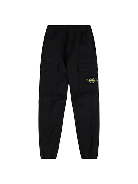 Stone Island Junior: Cotton blend cargo pants - Black - kids-boys_0 | Luisa Via Roma