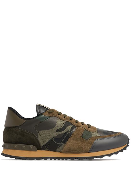 Valentino Garavani: Rock Runner leather sneakers - Olive green/Grey - men_0 | Luisa Via Roma