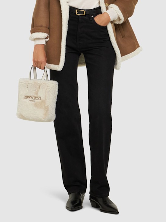 Jimmy Choo: Small N/W Lenny suede & shearling bag - women_1 | Luisa Via Roma