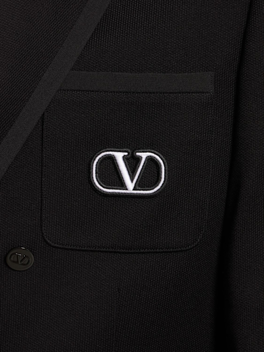 Valentino: Blazer Vlogo in cotone con cuciture - Nero - men_3 | Luisa Via Roma