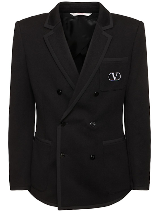 Valentino: Blazer Vlogo in cotone con cuciture - Nero - men_0 | Luisa Via Roma
